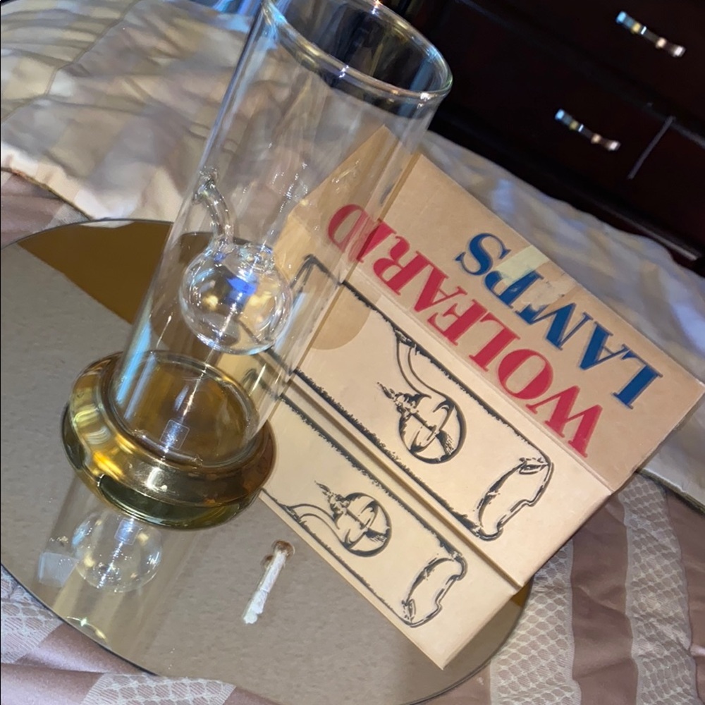 Box41 12” Wolffard Glass Oil Lamp with Brass Base in original box